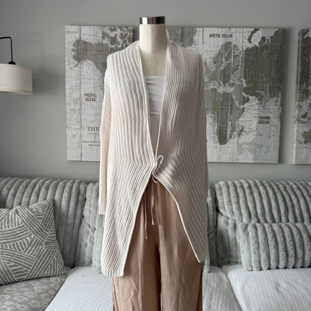 Pure Jill J. Jill Cream Ribbed Knit Open Front Cardigan Sweater Large RN 97641